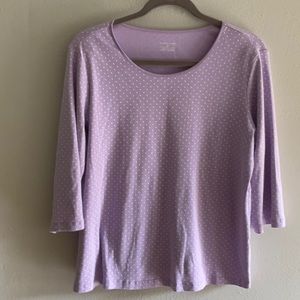 Lavender polka dot top.